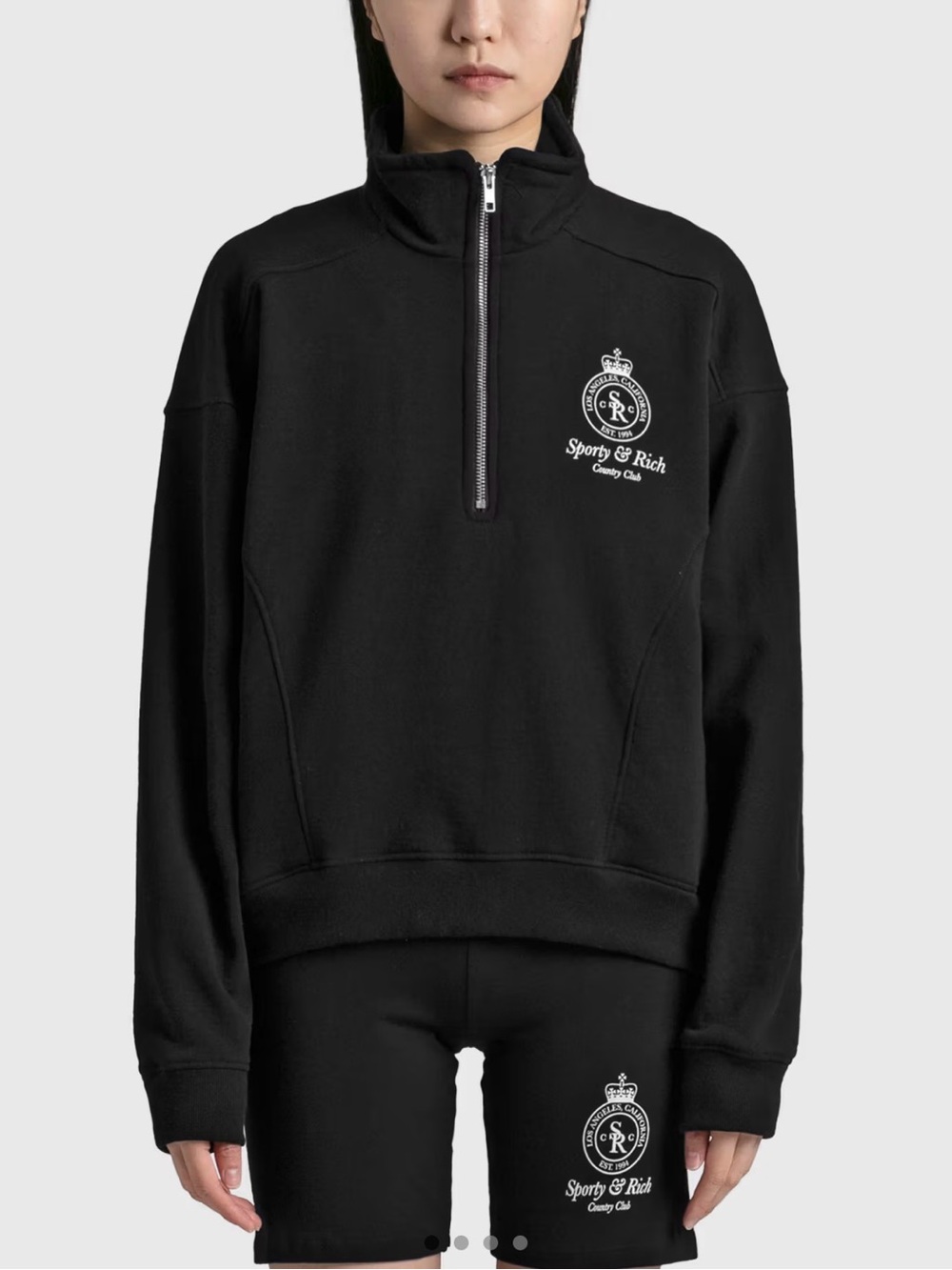 Sporty & Rich Crown Quarter Zip Pullover Cropped Black Large Women’s